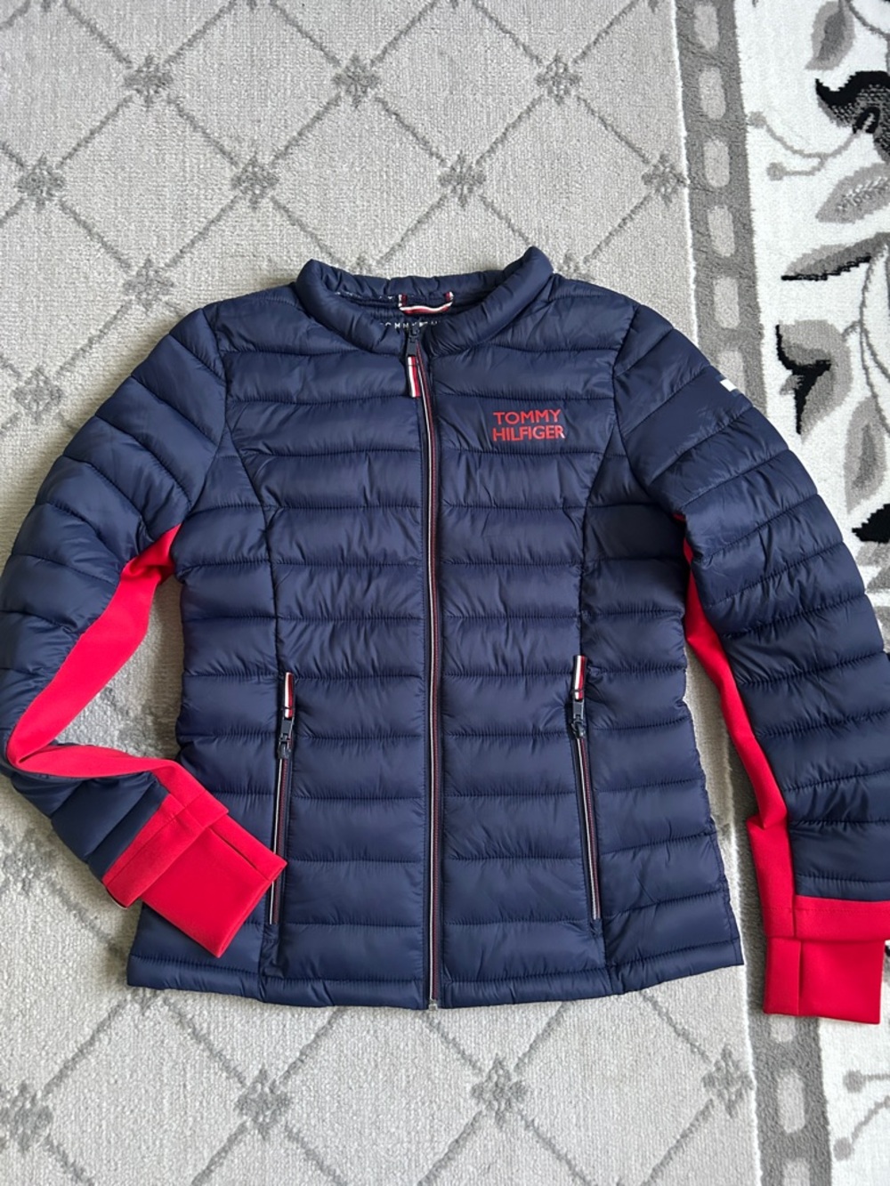 Tommy Hilfiger Navy Puffer Jacket with Red Accents